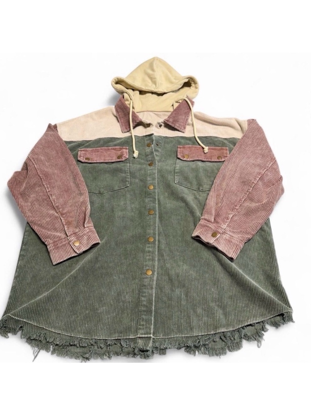 Hooded Corduroy Colorblock Shirt Jacket Shacket Women’s 2XL Boho Western Indie
